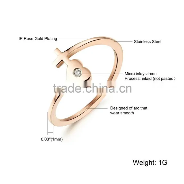 New Product 2017 Fashion 18K Rose Gold Plated Elegant Ring Woman With Heart and Cross photo-6