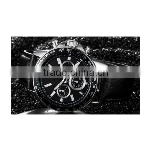 Chronograph SS Genuine Leather Sport Men Watch photo-3