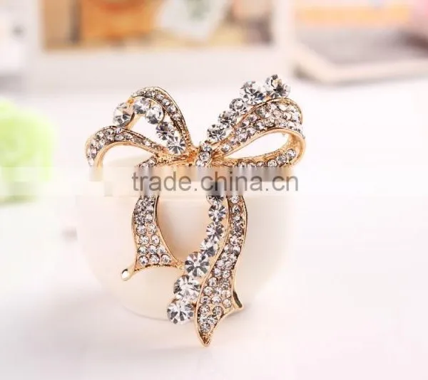Magnetic Big Bowknot Rhinestone Brooch For Wedding Decoration,Fashion Design Beaded Bow Brooch Pin photo-3