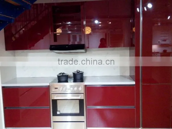 European High Gloss Paint/Matt Paint Swedish Style Kitchen Cabinet / Chinese Red Gloss Paint/ Oven With 4 Head