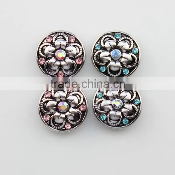 18mm Round Metal With Rhinestone Flower Interchangeable Snap Charm For Snap Jewelry photo-3