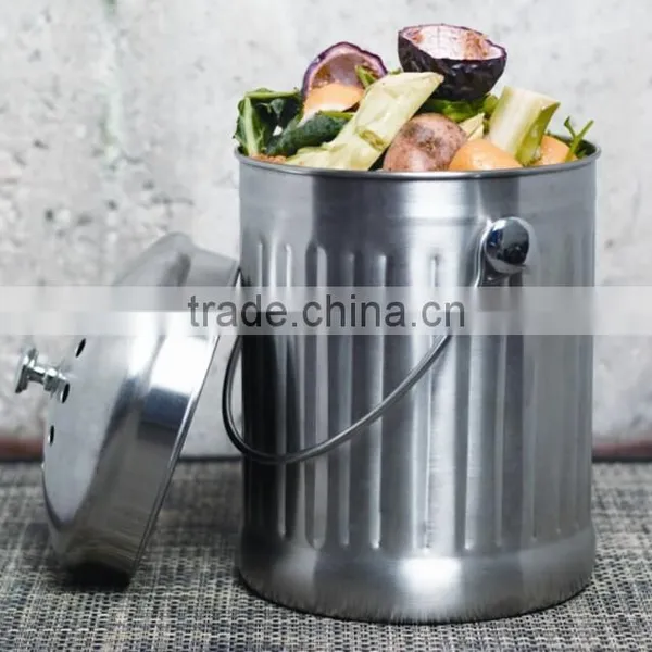 1.0 Gallon Stainless Steel Kitchen Compost Pail With Charcoal Filter photo-3