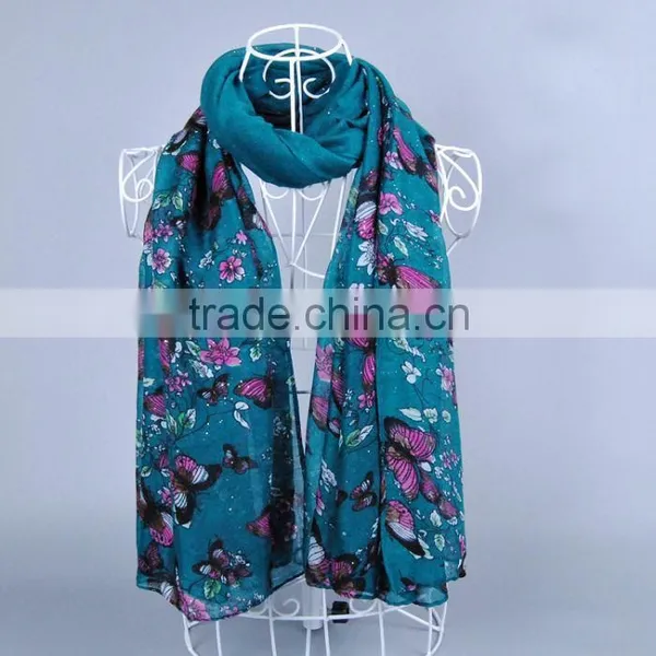 Popular Butterfly Flower Pattern Women Scarf Voile Scarves 180*90 Pashmina Muslim photo-6
