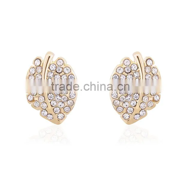 Gold Leaf Design Rhinestone Diamond Ladies Earrings Designs Pictures photo-2