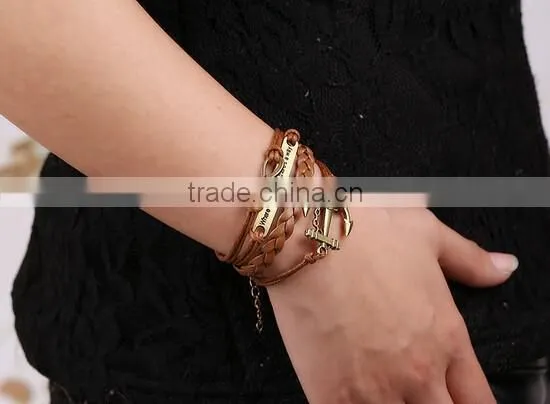 NEW Infinity Anchor Friendship Leather Charm Bracelet Antique Copper Cute photo-2
