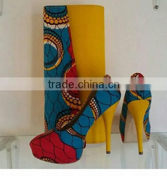 2015 Ankara Fabric Shoes and Bags/wax Shoes and Bags /Ankara Print High Heels Shoes Quality Choice Most Popular photo-4
