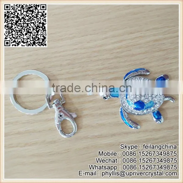 Factory Promotion Top Quality Blue Tortoise Keychain Crystal Diamond Key Ring photo-2