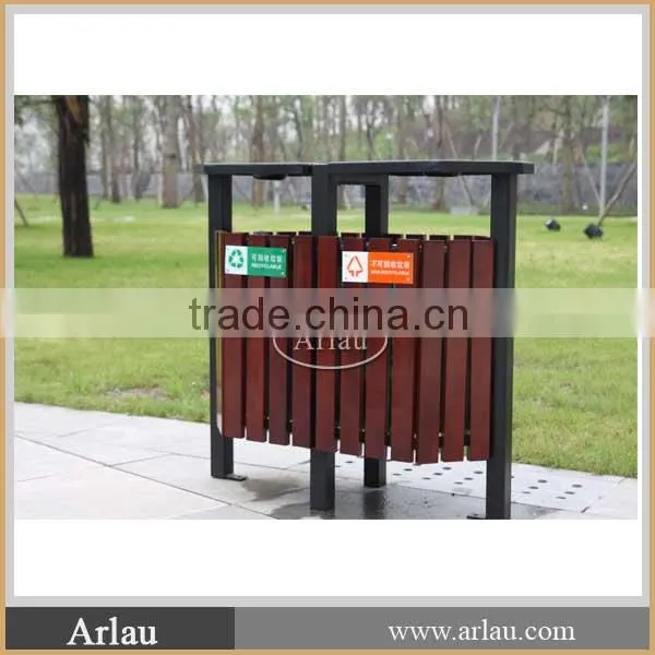 Double Classic Style Wooden Street Trash Can Rubish Bin