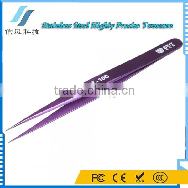 BST-10C Stainless Steel Highly Precision Tweezers Pro Tool Tweezers Purple photo-2