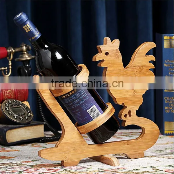 WR003/100% Bamboo Material Hot Sale Rooster Shaped Folding Bamboo Wine Rack photo-2
