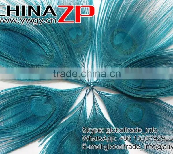 CHINAZP Wholeasale Top Selling Special Colors Dyed Turquoise Trimmed Short Peacock Feathers for Girls photo-3