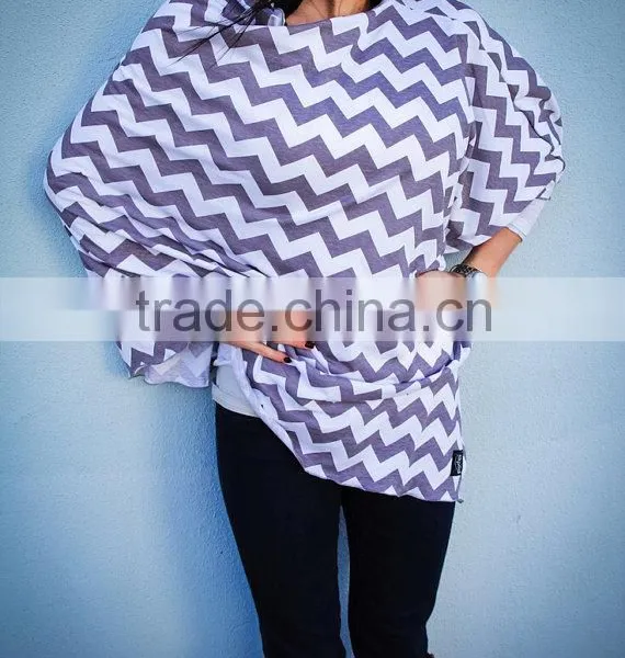 Cotton Spandex Knit White Ground With Light Purple Zig Zag Stripe Premium Quality Infinity Nursing Scarf photo-3