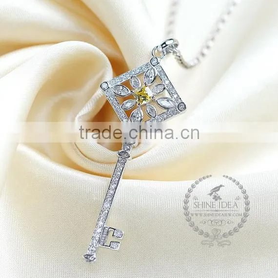 925 Sterling Silver Rhinestone Yellow Zircon Key Pendnat Charm Idea Jewelry Fashion Women Necklace Jewelry Supplies 6360471 photo-2