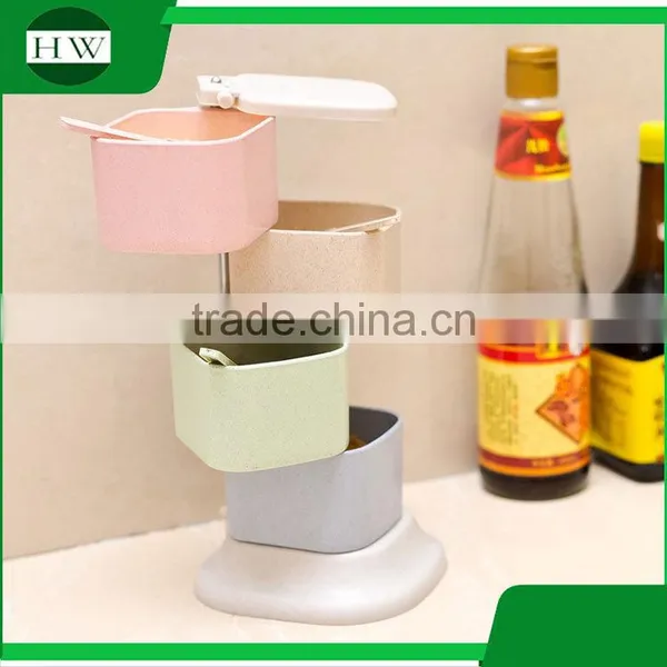 Plastic Square Totate 4 Compartments Seasoning Pot Condiment Container Spice Rack Pots Box Tin Bottle Jar With Spoon photo-3