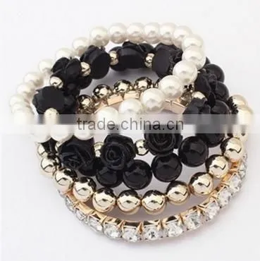 2016 Trendy Fashion Candy Color Pearl Rose Flower Multilayer Charm Bracelet & Bangle For Women Fashion Jewelry photo-5