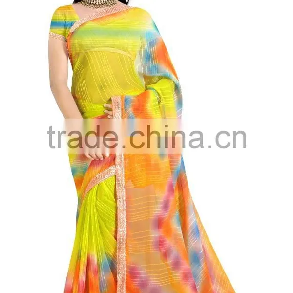 Spray Printed Designer Styles Saree With Lace Border photo-4
