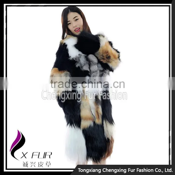CX-G-A-262 Patchwork Fashion Design Women Real Fur Jacket for Winter photo-2