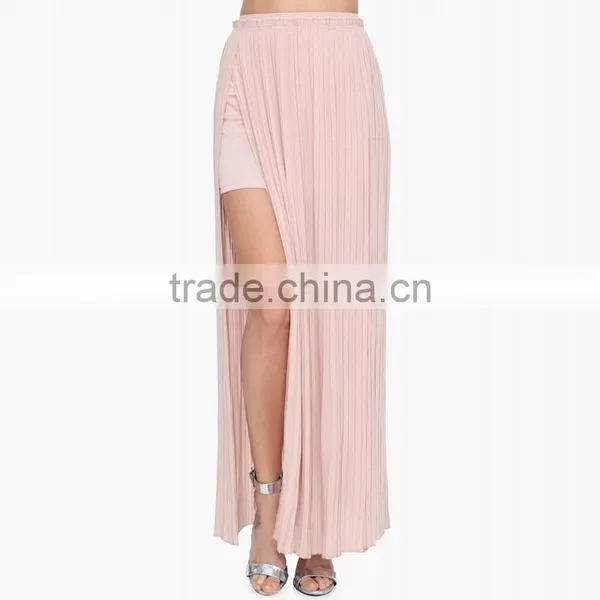 MGOO High Fashion Two Layers Women Chiffon Maxi Skirts Black Pink Women Pleated Skirts Sexy Split 15146A071 photo-3