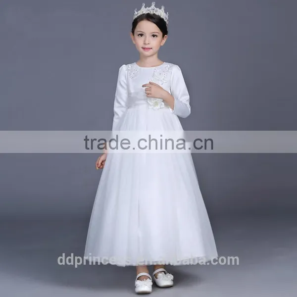 2017 Long Communion Dress Celebrity Dress White Evening Dress Long Sleeve photo-3