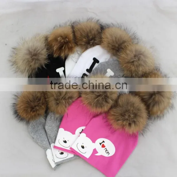 Myfur Spring Infantile Hot Selling Unisex Baby 100% Cotton Hat With a Fur Pom Pom Ball photo-6
