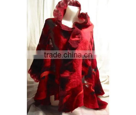 Red and Black Nuno Felt Wrap Shawl-handmade photo-5