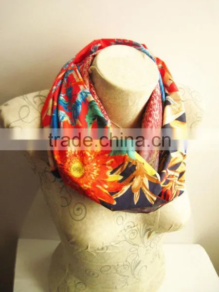 Floral Pattern Scarf , Orange Flower Scarf , Floral Colorful Scarf , photo-2