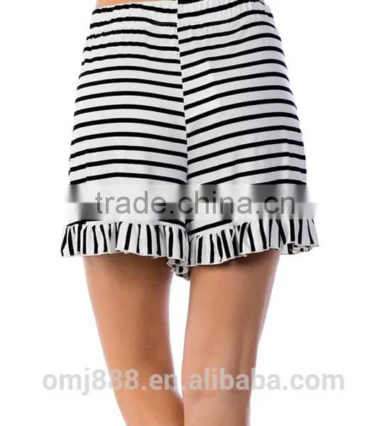 Fashion Summer Women Stripe Rufflt Trim Shorts photo-3