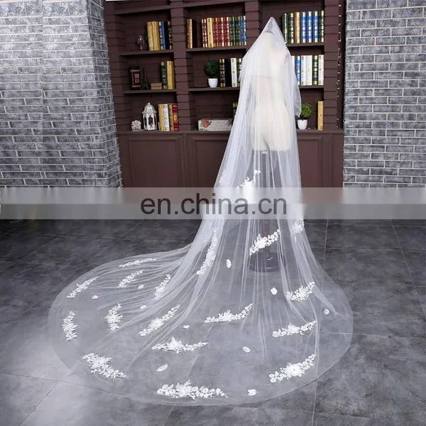 HSP1705 One Layer Three Meters Real Image Tulle Bridal Wedding Veil Long Cathedral photo-2