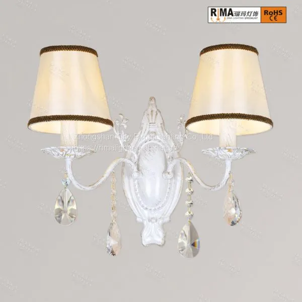 New Designs Indoor Crystal Antique Wall Lamp, Decorative Bedside Fabric Shade Lamp