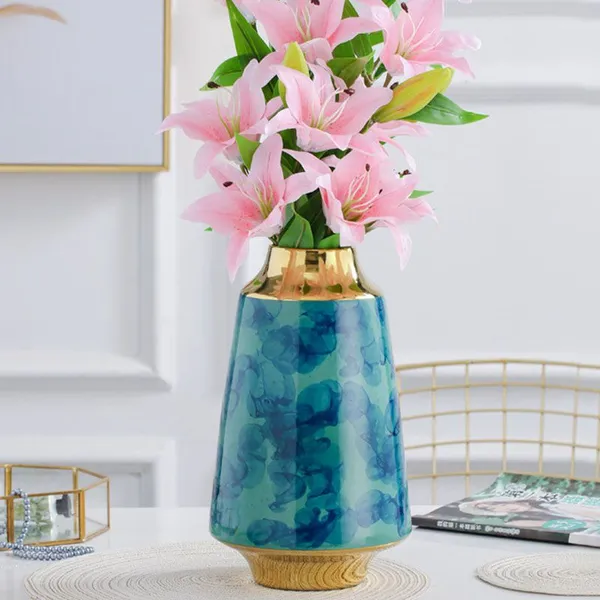 Fashion Wide Mouth European Light Luxury Jingdezhen Blue Ceramic Vase For Indoor Decor photo-3