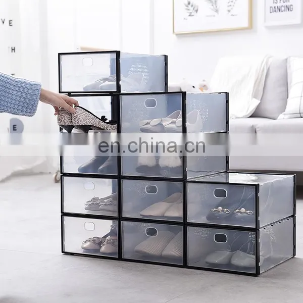 12 Pack Amazon Hot Sale Clear Transparent Plastic Shoe Box Drop Front Sneaker Box Shoe Container Stackable Magnetic Display photo-4
