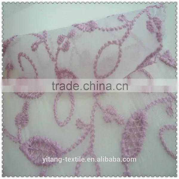 Leaf Pattern Purple Embroidered Fabric photo-2