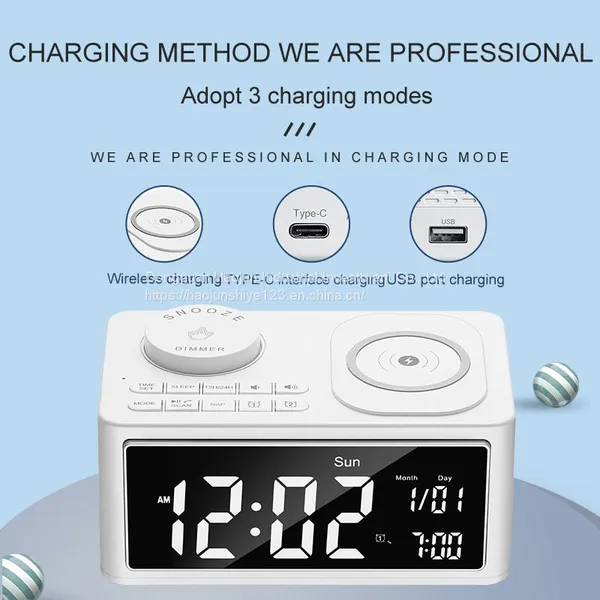 Electronic Alarm Clock Digital Display Multi-function Can Mobile Phone Wireless Charging Bluetooth Speaker Temperature Timer Clock Alarm Clock Radio photo-2