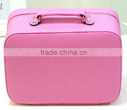 Pink Leather Girl Cosmetic Train Case,custom Leather Makeup Carrying Box,Beauty Vanity Artist Case photo-4