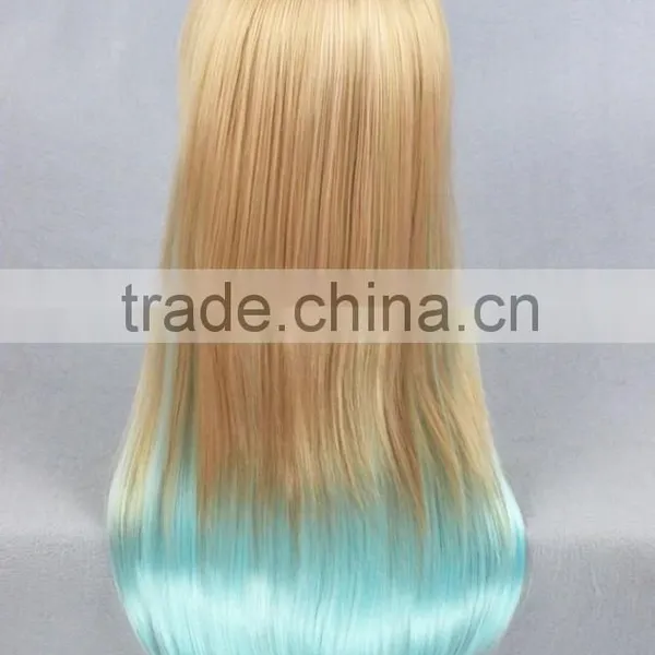 High Quality 65cm Medium Long Straight Brown&Blue Color Mixed Lolita Wig Synthetic Anime Wig Cosplay Hair Wig Party Wig photo-4