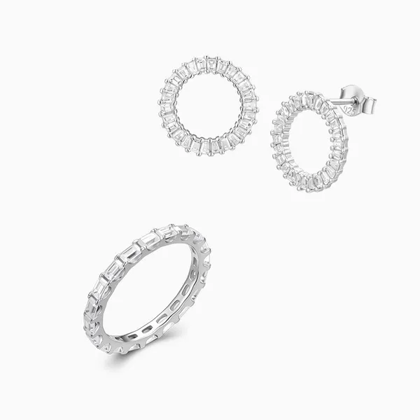 Shining Star Jewelry Baguette Tennis Ring Fine Silver Jewelry Sets For Women photo-3
