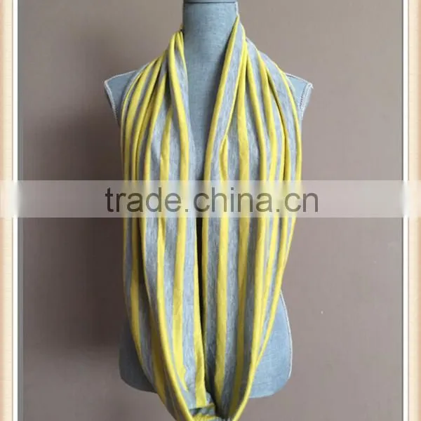Infinity Scarf With Hidden Pocket - Reversible Heather Grey and Yellow Stripes photo-4