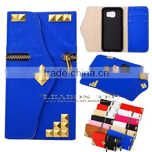 Luxury PU Leather Flip Credit Card Wallet Stand Case Skin For Samsung Galaxy S6 With Zipper Pocket photo-5
