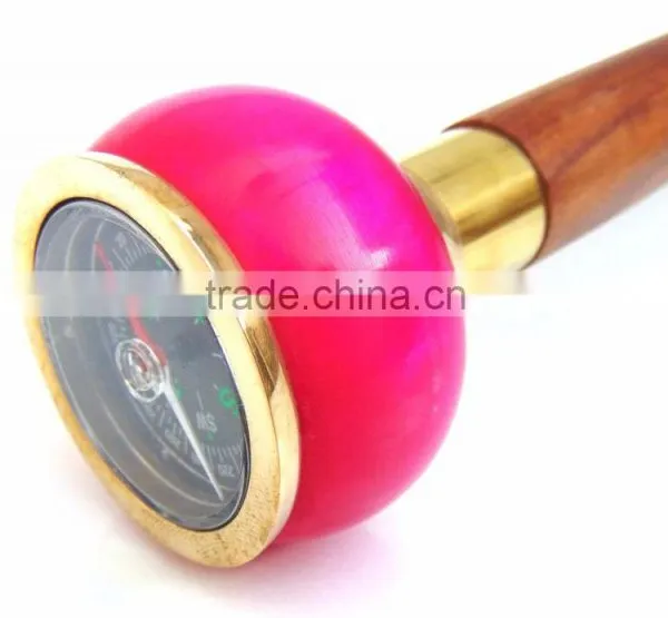Beautiful Pink Color Compass Handle Walking Stick/Brown Wood Walking Stick/Golden Edges Compass Walking Stick Wk1117 photo-4