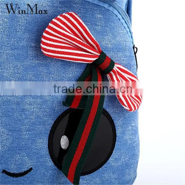 Korean Style Canvas Backpack Bag for Girls Bowknot Travel School Bag photo-5
