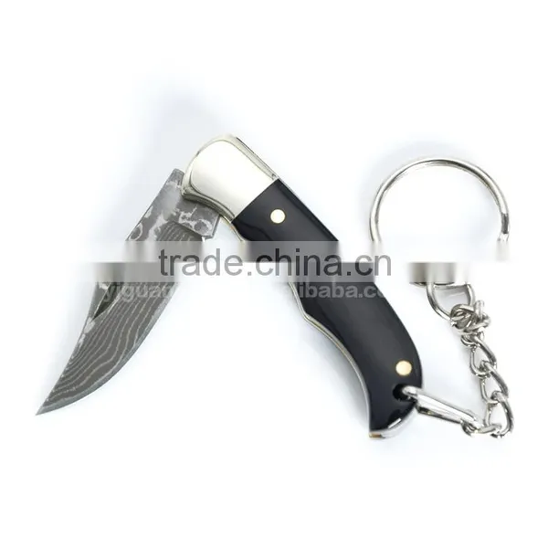 Damascus Folding Blade Knife Key Chain Mini Pocket Knife Horn and Bone Handle photo-2