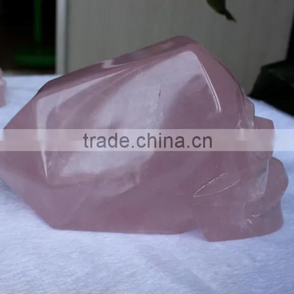 Natural Rock Rose Quartz Crystal Point Skull Carvings Halloween Gifts photo-3