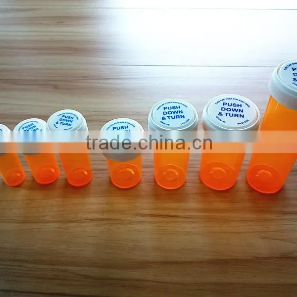 Child Safety Pharmacy Vial Tablet Pill Vial Packaging Plastic Reversible Vials