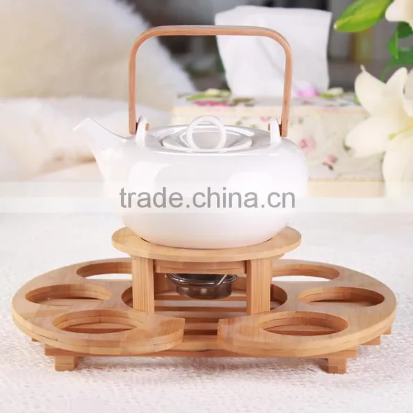 Two Tiers New Bamboo Holder for Coffee Cup/Coffee Pot Set photo-3