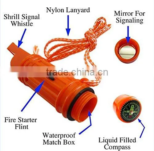 Multi Functions 5 in 1 Survival Kits Whistle Compass Outdoor Safety Emergency With Flint Capsule Mirror photo-5
