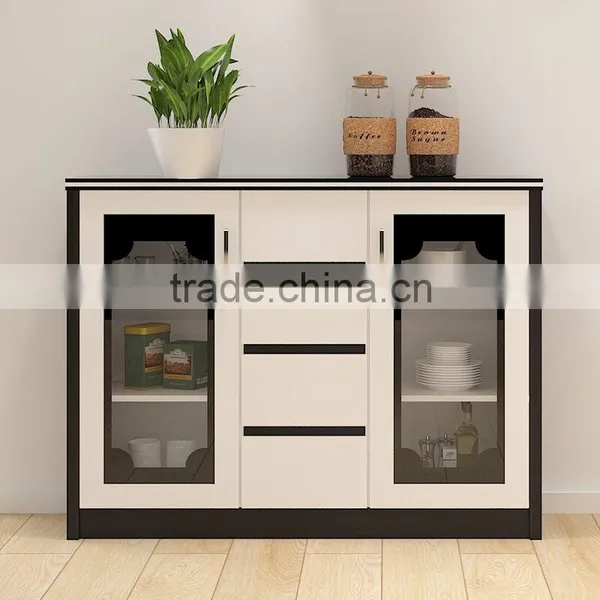 Modern Buffet Sideboard High Gloss White Wood Glass Top 4 Doors Cupboard photo-2