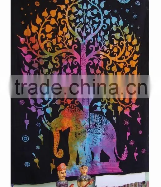 Indian Elephant Tree of Life Tapestry Wall Hanging Cotton Twin Bedspread Wholesale Indian Tapestries photo-2