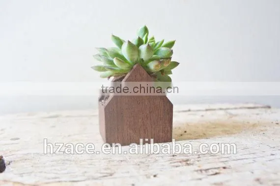 House Planter Pot - Wooden Herb Succulents Box Container Succulent Flower Wooden Planter Handmade Air Plant photo-2