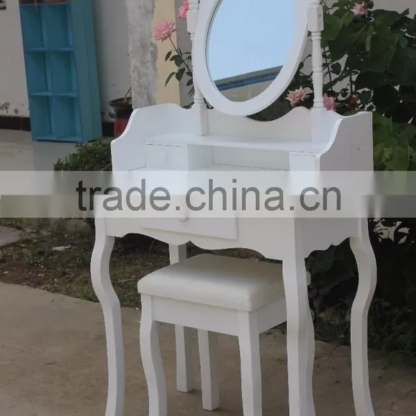 New White Wooden Dressing Table With Mirror and Stool photo-5