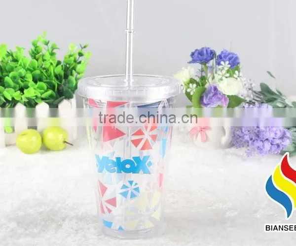 Clear Double Wall 16oz Plastic Water Tumbler With Straw photo-4